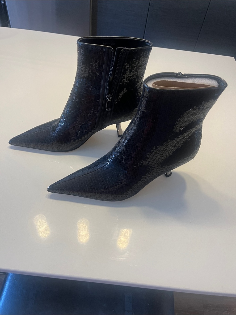 Michael Kors Black Sequin Pointed-Toe Ankle Booties